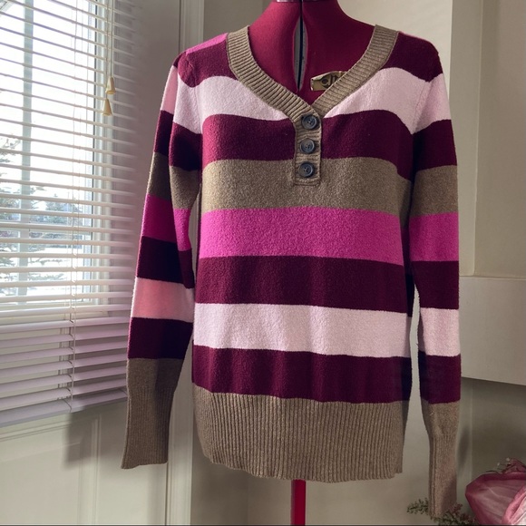 St John’s Bay quality Apparel woman pink tones and brown sweater. Size L. Used. - Picture 7 of 8